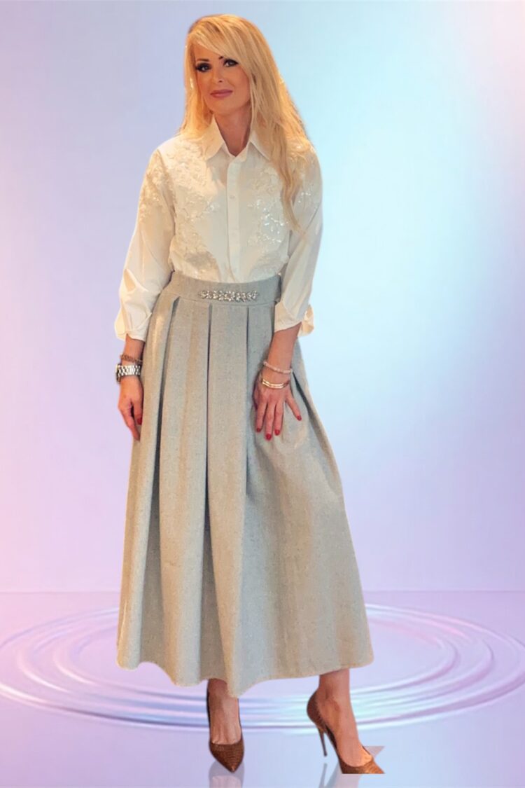 Γκρι μίντι Φούστα με πιέτεςς