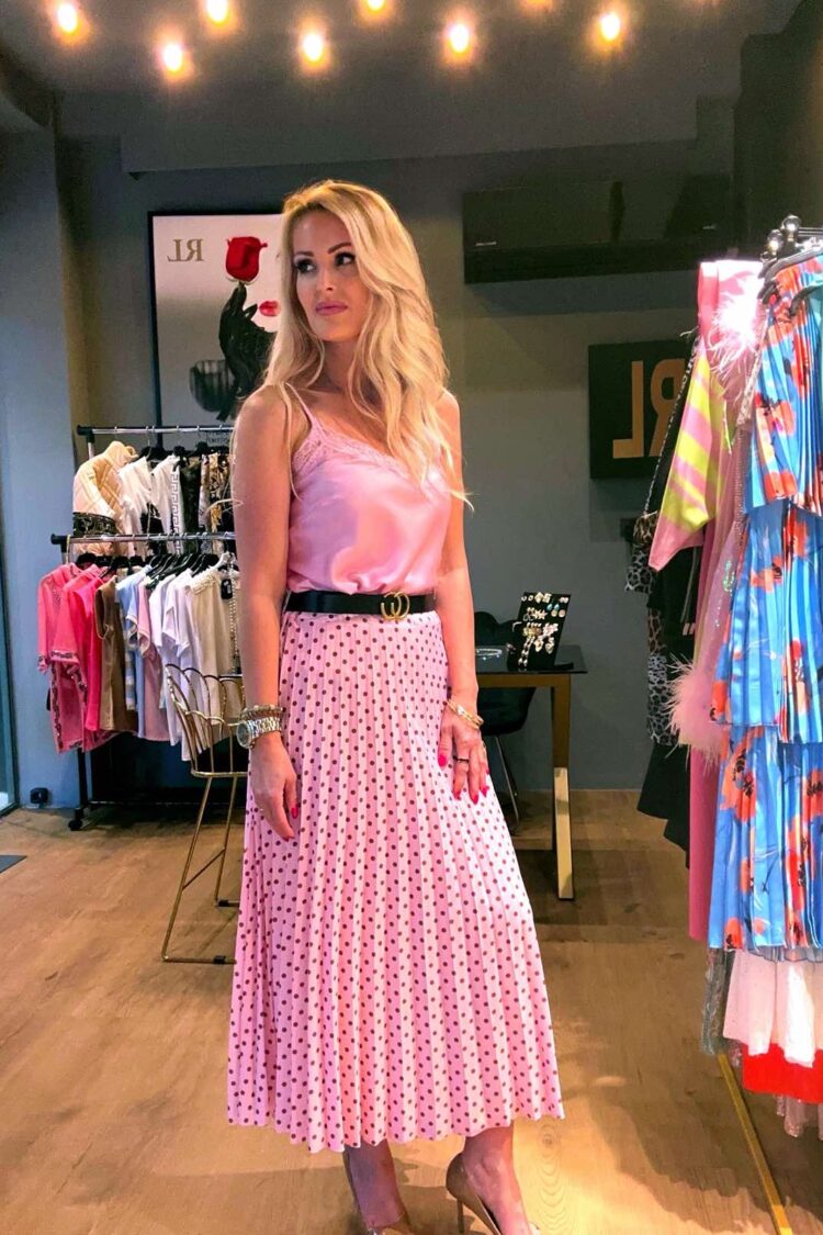 Πλισέ Φούστα ροζ πουά