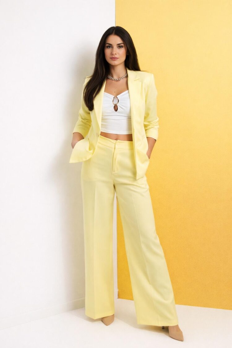 Κίτρινο Κοστούμι με Ψηλόμεση Παντελόνα