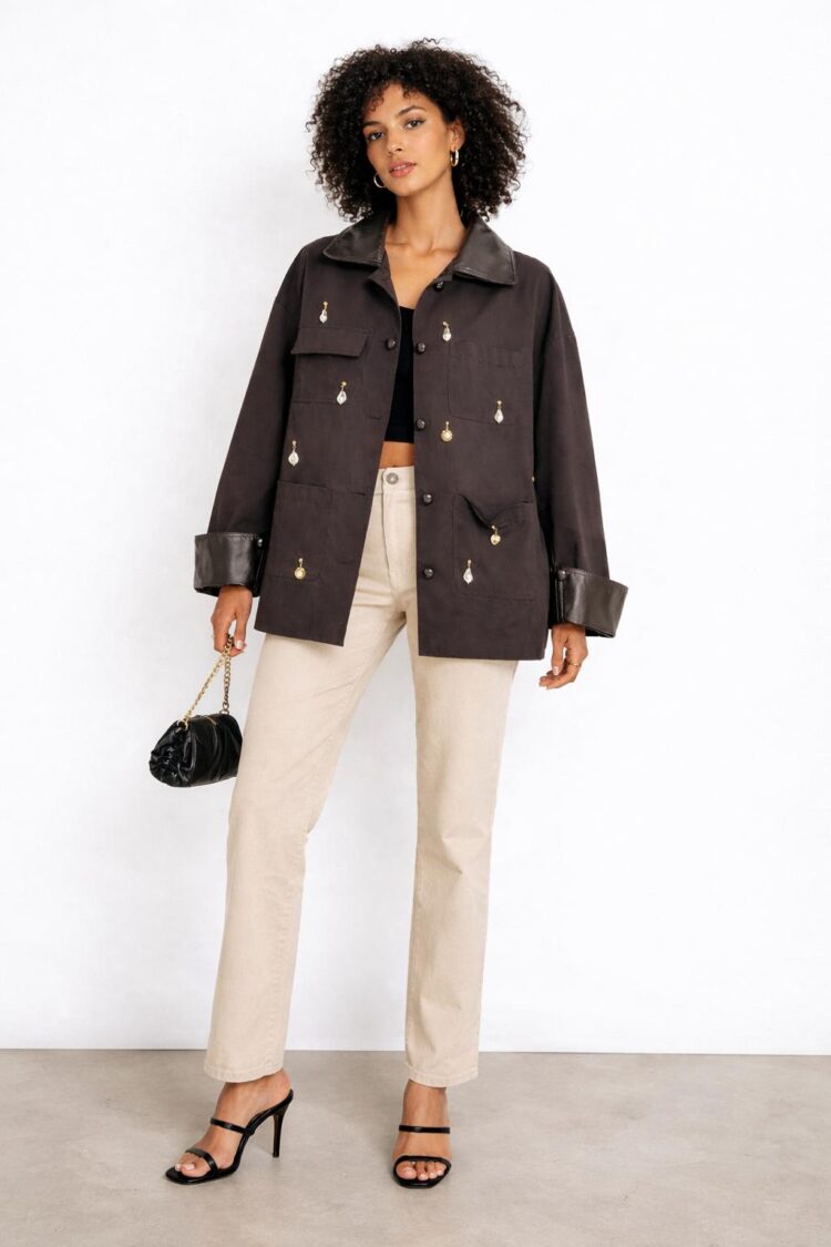 Μακρύ Oversized Μπουφάν με Διακοσμητικά Κοσμητικά Στοιχεία