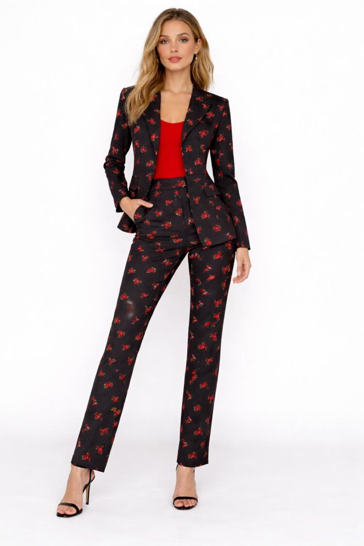 Σετ Κοστούμι Floral Μαύρο με Κόκκινα Λουλούδια