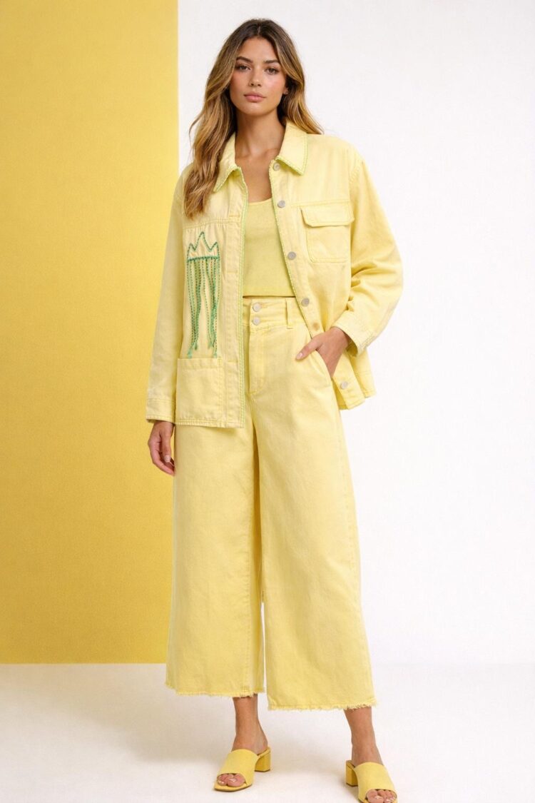 Τζάκετ Κίτρινο  με Κέντημα "Queen "